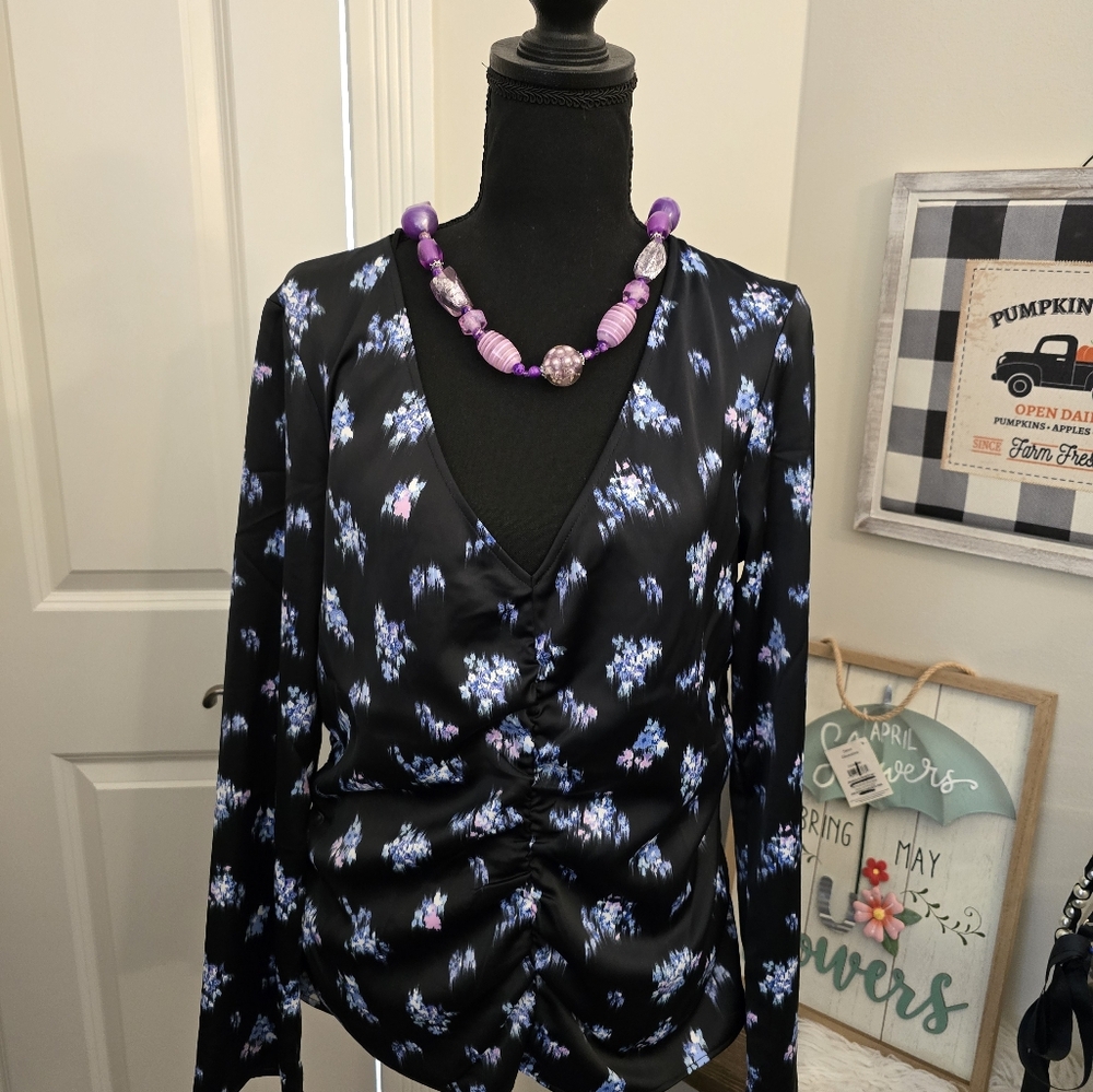 H&M Floral Black Blouse